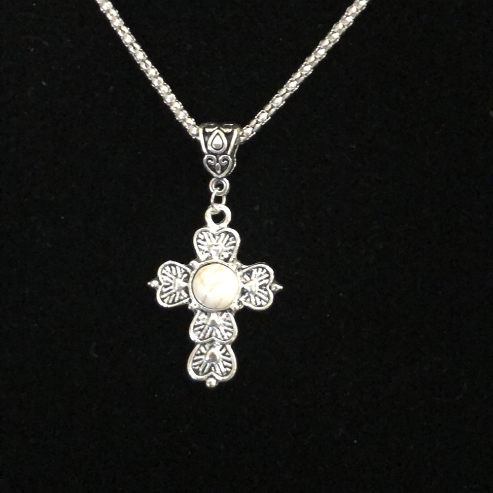 Silver Chain Cross stone necklace